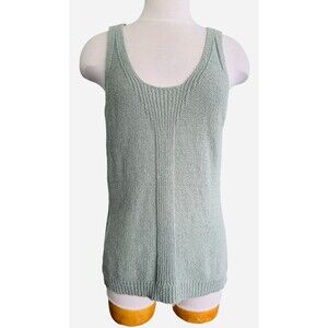 Sigrid Olsen Women Medium Foam Green Cotton Blend Knit Stretch Tank Top Sweater